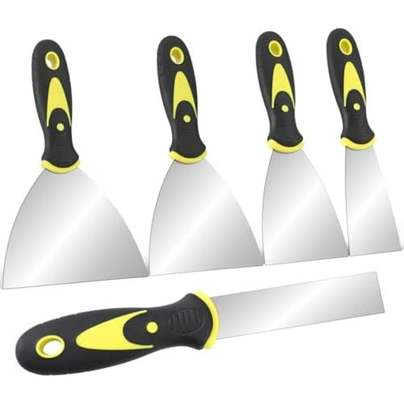 Putty Knife, 5PCS Spackle Knife Set (1, 2, 3, 4, 5 in), Paint Scraper Tool, Stainless Steel Taping Knife for Repairing Drywall, Removing Wallpaper, Applying Putty, Plaster, Mud, Adhesive, Cement
