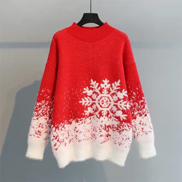 Qertyioot Chandails de Noël à Col Rond pour Femmes, Chandail à Manches Longues Couleur Unie Pull Décontracté