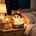 thumbnail image 4 of MYUNNIL Halloween Witch Ghost Night Light Stain Glass Wizard Hat USB Powered LED Lamp, Pumpkin Lantern 11.81 Inch, 4 of 8