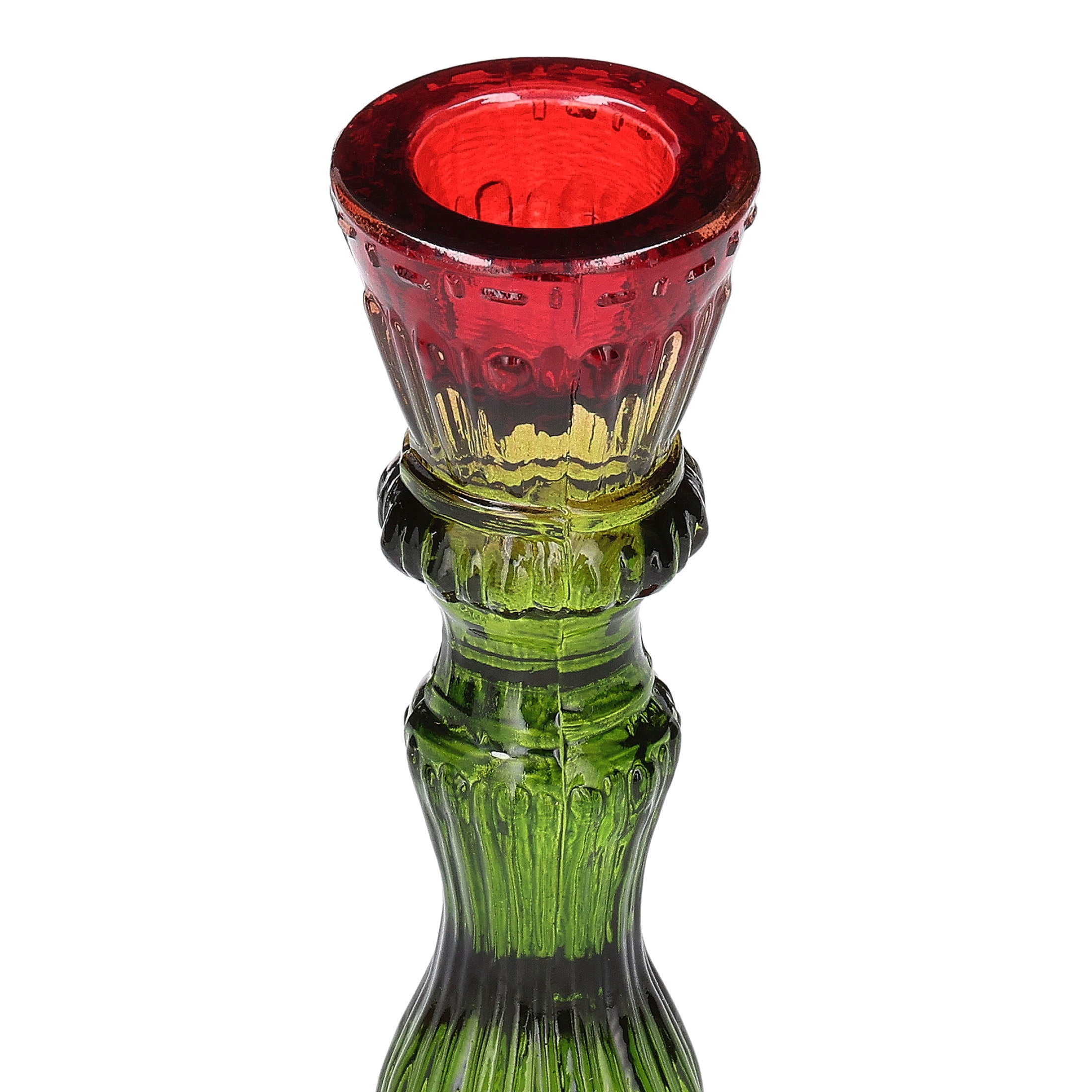 Red and Green Ribbed Glass Christmas Taper Candle Holder, 6.5", by Holiday Time
