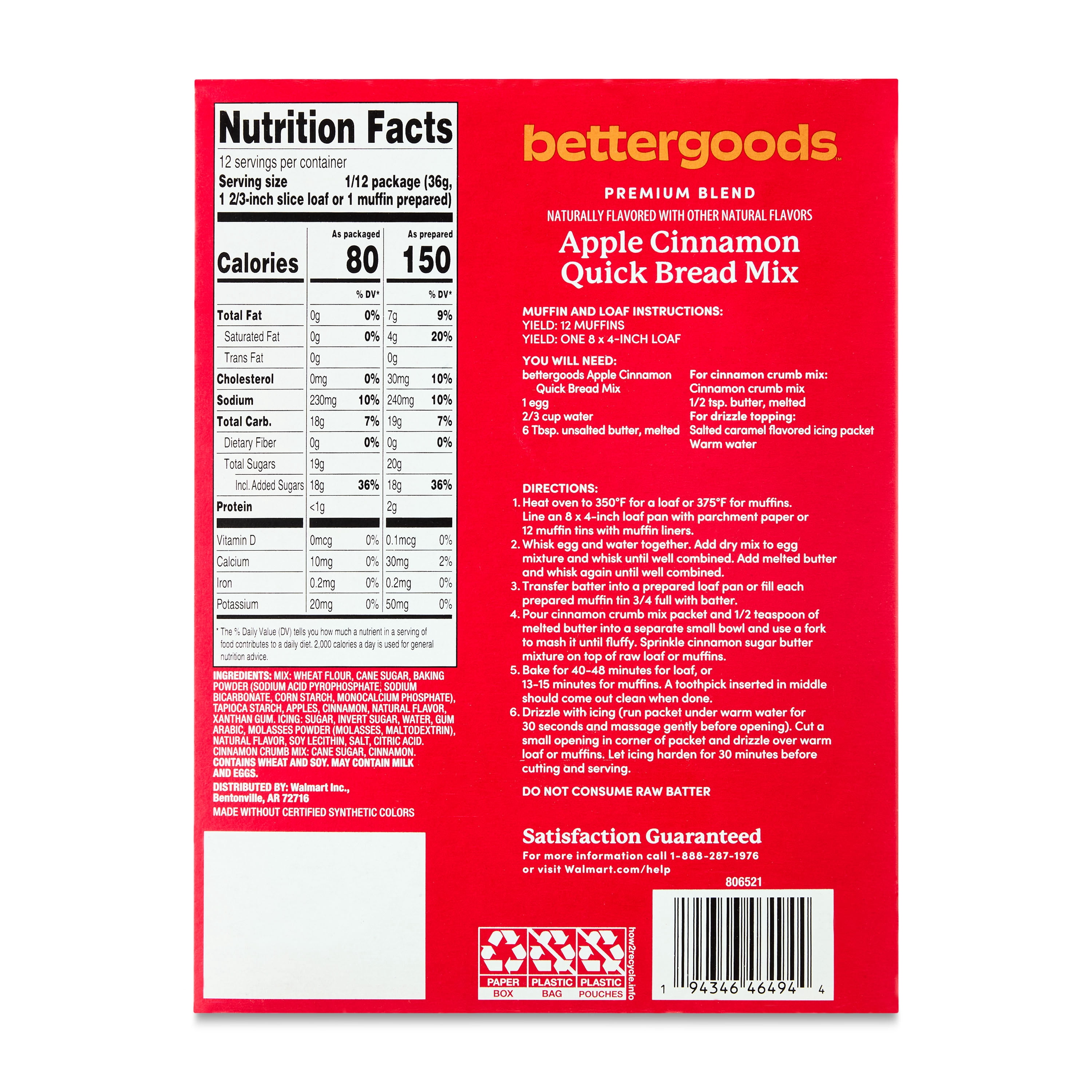 bettergoods Apple Cinnamon Quick Bread Mix with Crumble & Icing, 15.1 oz