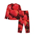 thumbnail image 2 of Kll Strawberry Red Print Women'S Long Sleeve Pajamas With Pants Sleepwear Loungewear 2 Set-Small, 2 of 9