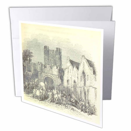 3dRose Vintage Castle Gates Historical Medieval Fairy Tale - Greeting Card, 6 by 6-inch