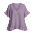 thumbnail image 6 of ClodeEU Women's V Neck Short Sleeve Blouse with Ruffle Hem, Casual Loose Fit Flowy Top Purple,Women's Plus L, 6 of 6