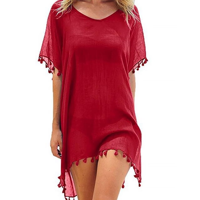Ropa de playa para mujer, vestido de gasa con borlas, traje de baño, top a prueba de sol, rojo Monstrate AP002175-09