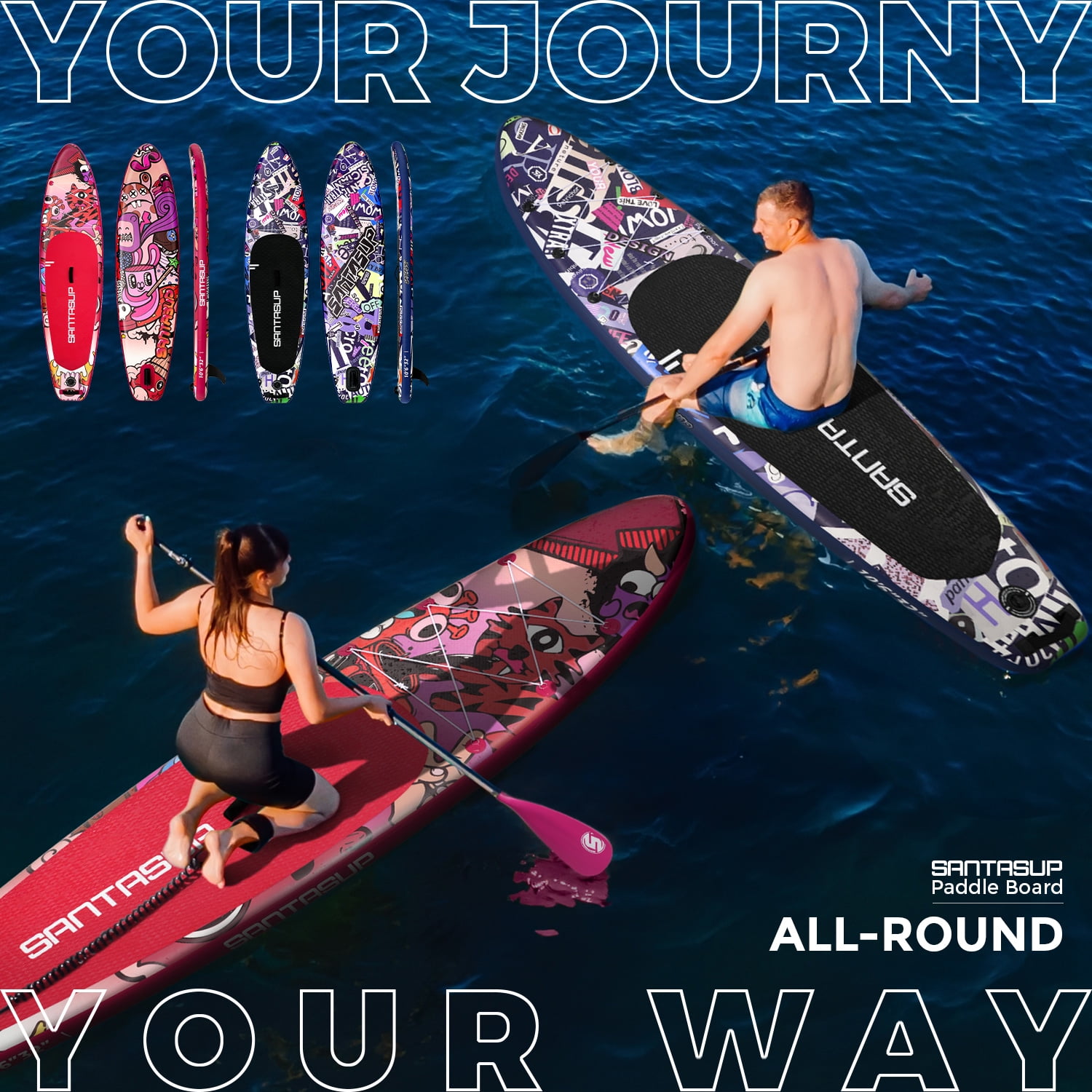 Santasup Stand Up Paddleboard, Blow Up Paddle Board Inflatable Paddle Board For Adults, Sup Board With Premium Sup Accessories, Non-Slip Deck, Adjustable Paddle, ISUP Travel Backpack
