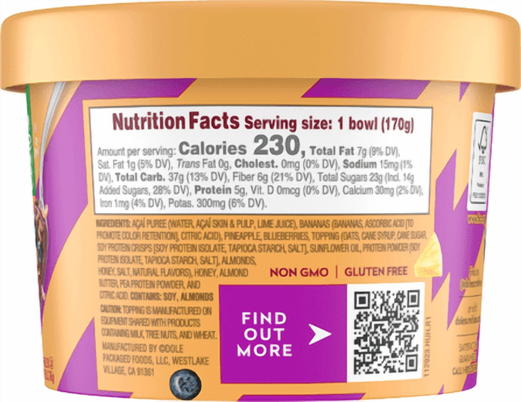 Dole Acai Protein Frozen Smoothie Bowl, 6 oz