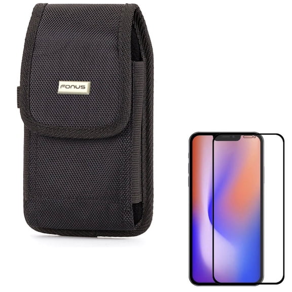 Case Belt Clip w Screen Protector for iPhone 13/Pro - Rugged Holster Canvas Cover Pouch, Anti-Glare Tempered Glass Matte 3D Curved Edge J5G Compatible With iPhone 13/Pro