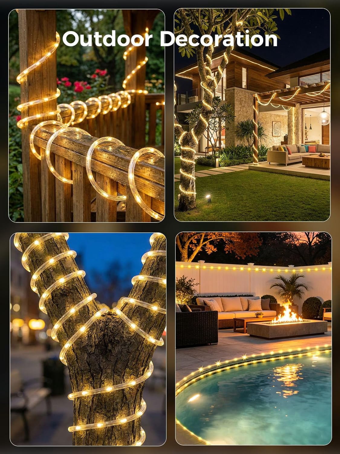 RESNICE Connectable Plug in LED Rope Lights Total 165FT 500LED 5 Packs 33FT 100LED Waterproof 8 Modes Remote Control Warm White String Lights Indoor Outdoor Decor for Patio Backyard Garden Home