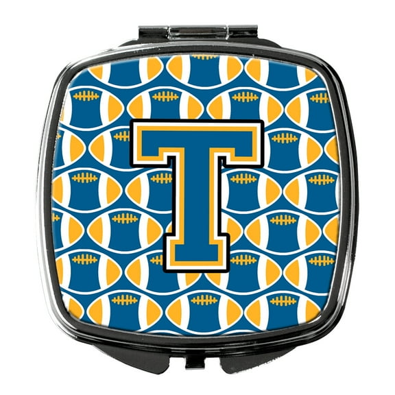 Letter T Football Blue and Gold Compact Mirror CJ1077-TSCM