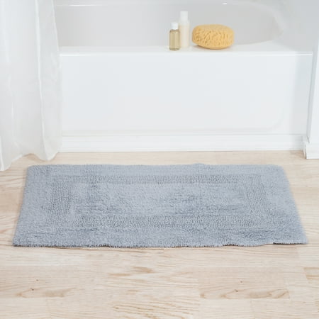 Reversible Bath Mats Cotton Reversible Bath Mat- 100 Percent Cotton, Soft and Absorbent Hand Tufted Bath Rug By Somerset Home (24” x 40”) (Silver) ()
