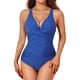 thumbnail image 1 of Gibobby Trajes de baño mujer una pieza Trajes de baño para mujer, traje de baño adelgazante, traje de baño retro fruncido con realce, traje de baño acolc(Azul,M), 1 of 5