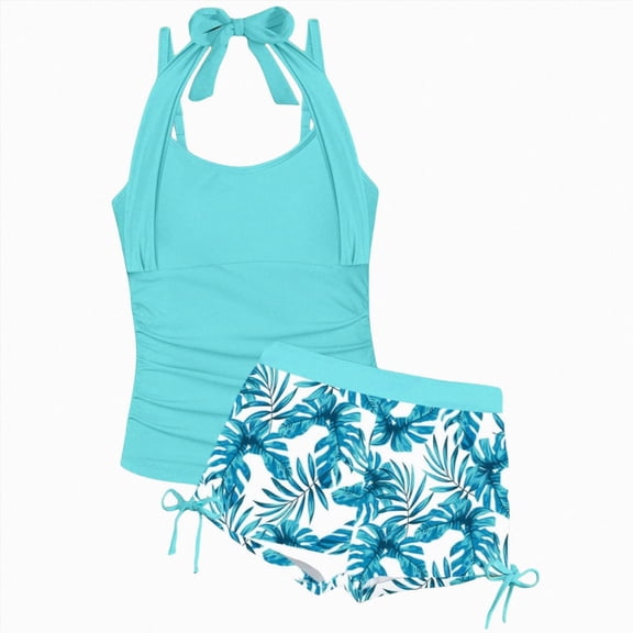 Ymyiu Girls Tankini Swimsuits Toddler Baby Infant Swimsuit Girl Ruffles Bathing Suit Halter Top Bikini Baby Girls' Swimwear Size 11-12 Years (Mint Green,11-12 Years)