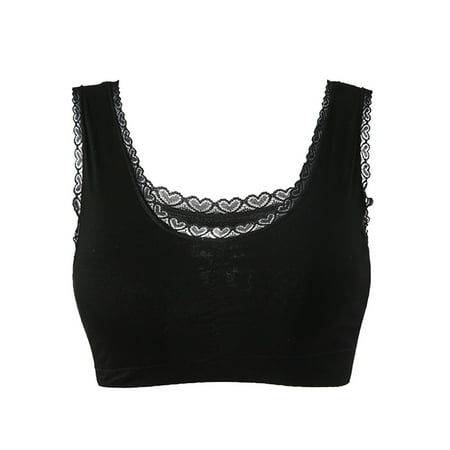 

TOWED22 Womens Bras Lightly Latex Lined Cup Wirefree Unpadded Full Coverage Plus Size Bra Black XL