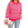 thumbnail image 3 of Suéter Informal de Cuello Redondo y Larga para Mujer, Jersey de Punto A Rayas A . Rosa Roja S, 3 of 10