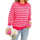 thumbnail image 3 of Suéter Informal de Cuello Redondo y Larga para Mujer, Jersey de Punto A Rayas A . Rosa Roja S, 3 of 10