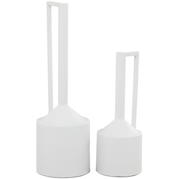 CosmoLiving by Cosmopolitan 22", 16"H White Metal Vase with Handles, Set of 2