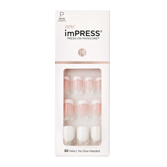KISS IMPRESS Petite Square Press on Nails, White, 30 Pieces