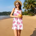 thumbnail image 3 of Wukai pink polka dot bows Print Women's Sleeveless Dress, Loose Fit Casual Dress for Women, Comfortable Sleeveless Summer Dress, 3 of 7