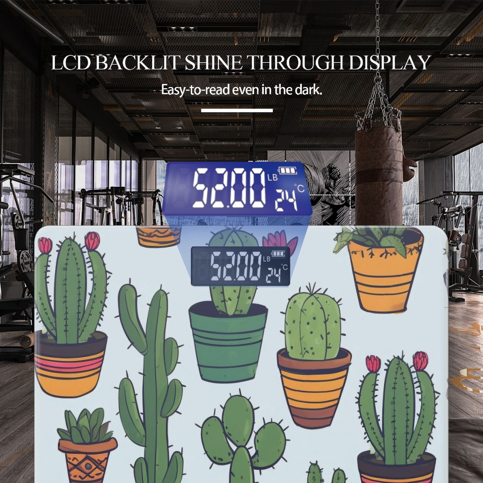 Bathroom Scale, Highly Accurate Digital Body Scale,Precisely Measures Weight up to 400 lbs-Many Cartoon Cacti In The Flower Pot