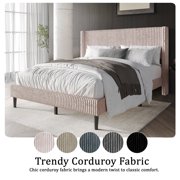 Castle Place Modern Wingback Corduroy Velvet Upholstered Twin Platform Bed, Black