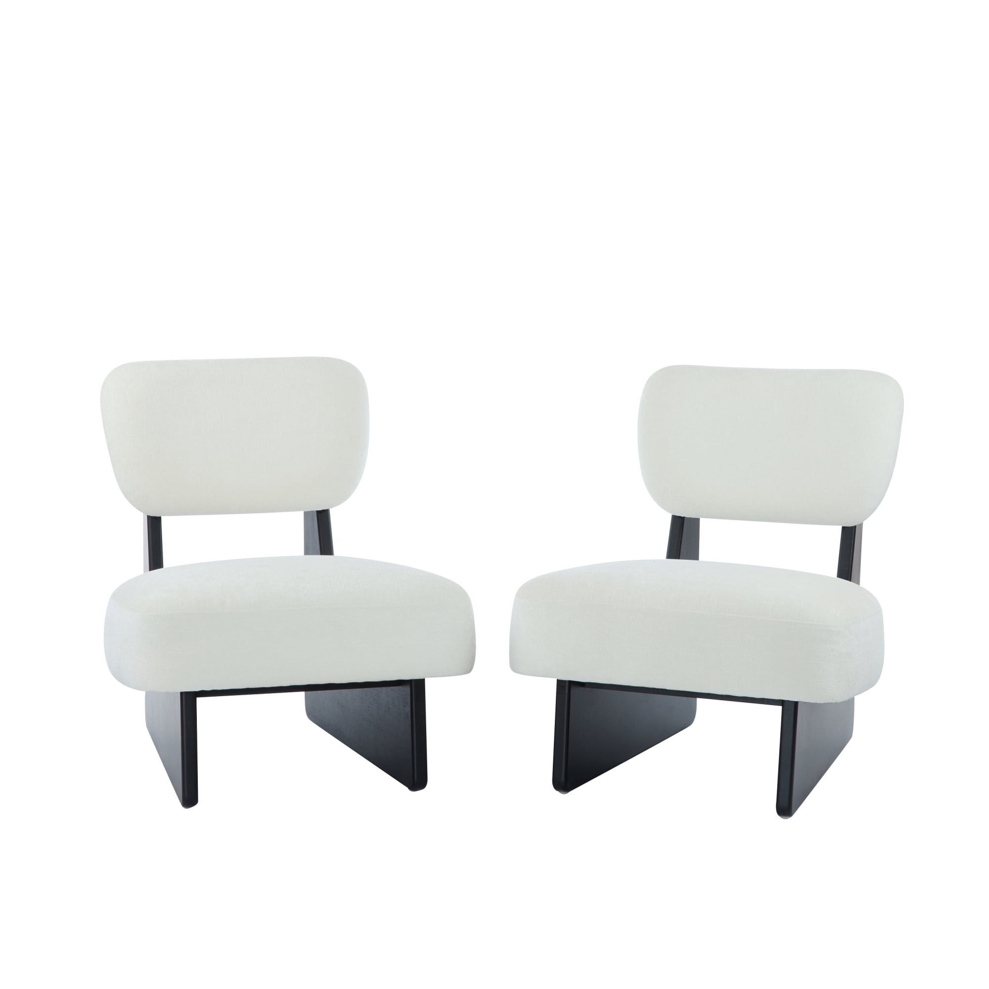 Leumius Set of 2 Modern Lounge Chair with Polyester Upholstery, Sturdy Wood Base With Walnut Finish, Minimalist and Stylish Accent Seating for Living Room Bedroom Office Beige+Black