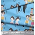 thumbnail image 1 of Soimoi Blue polyester Crepe Fabric Mirror Theme Human Figure Print Fabric by the Yard 42 Inch Wide, 1 of 5