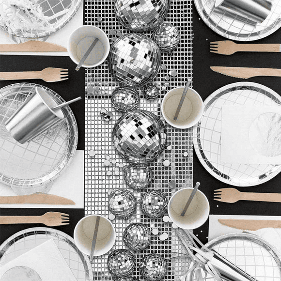 3X Disco Table Runner Mirror Silver Foil Table Runner Glitter Metallic Table Cover for Disco Dance Wedding