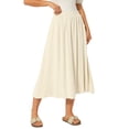 thumbnail image 4 of INSPIRE CHIC Women's Linen Skirt Summer Casual Flowy Swing Elastic High Waist A-Line Boho Midi Skirts with Pockets S Beige, 4 of 6