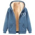 thumbnail image 4 of zaveiop Women's Sales Wool Jacket with Zipper, Thick and Warm Hooded Jacket, Heart-Shaped Print, Winter with Pockets (Blue, XL), 4 of 7