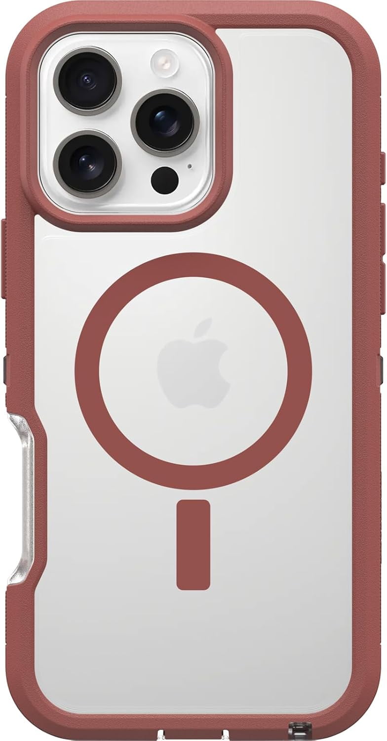 OtterBox iPhone 16 Pro Max (Only) - Defender Series Pro XT Case for MagSafe - Brick Red (Clear/Red) - Screenless - Lanyard Attachment - Retail Packaging