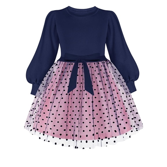 Arshiner Tulle Dress Toddler Girls Puff Long Lantern Sleeves Fall Winter Tutu Party Dresses with Tie Belt