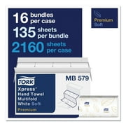 Premium Soft Xpress 9.13 x 9.5 2-Ply 3-Panel Multifold Hand Towels - White with Blue Leaf (16/Carton)