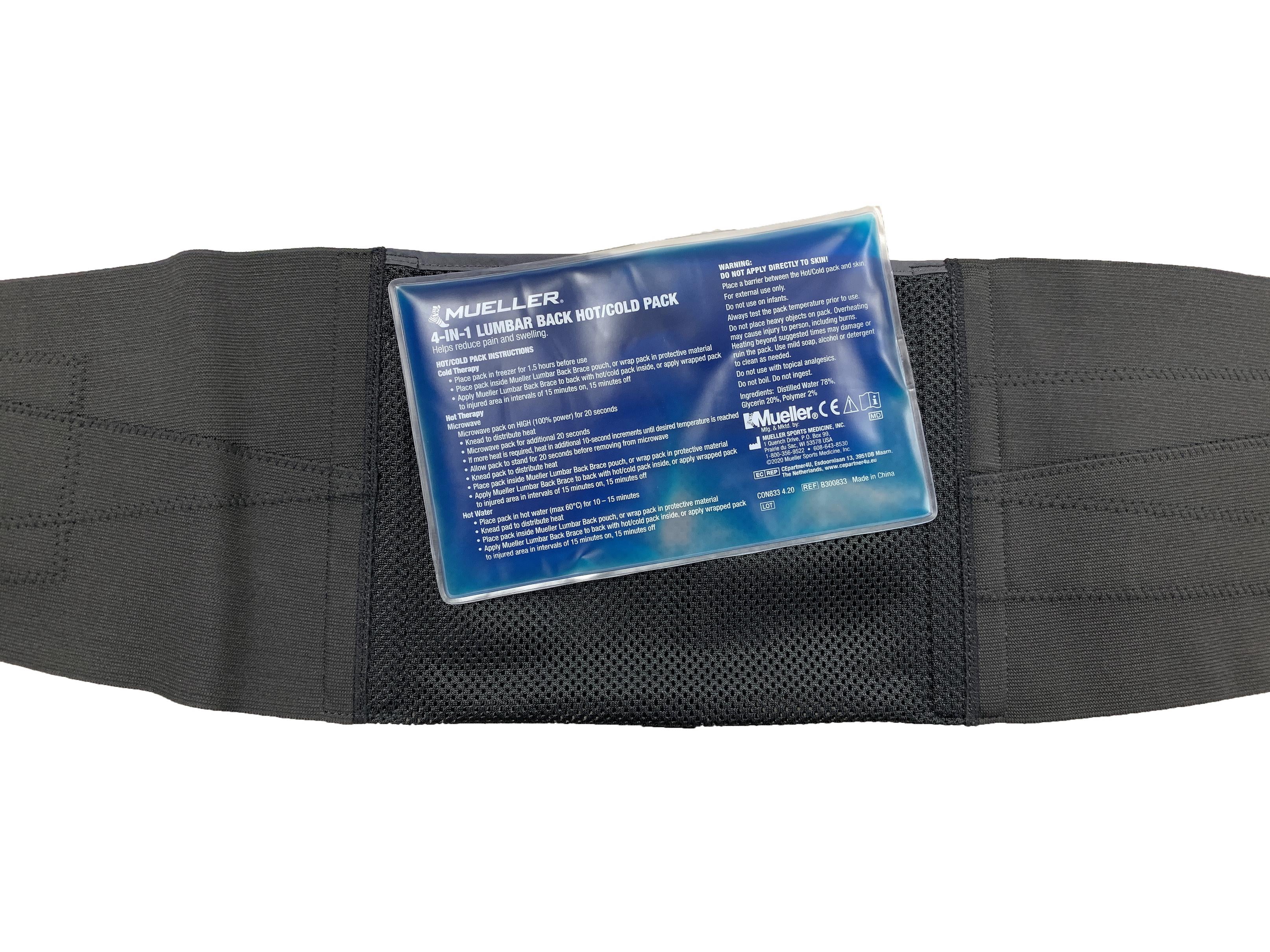 Mueller® Lumbar 4-in-1 Back Brace with Hot/Cold Pack, One Size Fits Most, Adjustable Lower Back Support