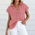 thumbnail image 3 of Craaazy Women's Short Sleeve Tops Gingham Print Tie Front Collared Button Down Shirts for Casual Daily Wear, 3 of 5