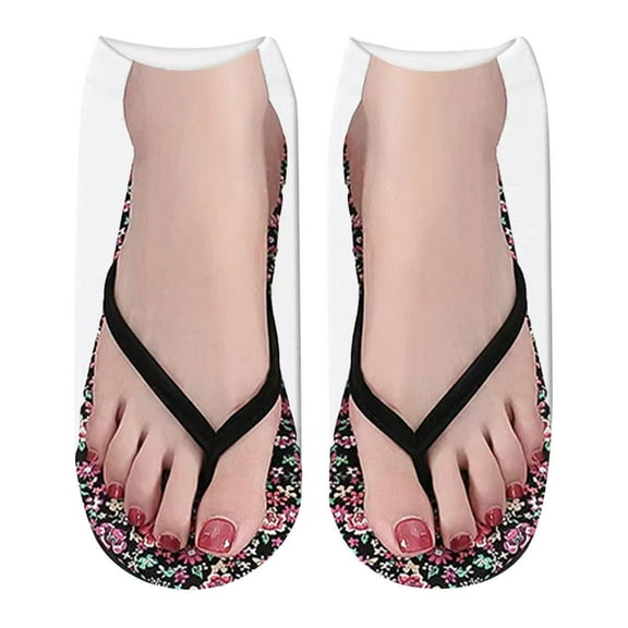Bibifish Womens Socks Novelty Low Cut Socks Funny Flip Flop Sandal Printed Socks Soft Ankle Silly Socks Summer Novelty Funky Socks