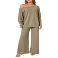thumbnail image 1 of Off Shoulder Knit Tops and Wide Leg Pants Set for Ladies, 1 of 8
