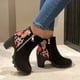thumbnail image 4 of NECHOLOGY Botas Mujer Adulto Femenino Zapatos Botines de mujer Botas bordadas de estilo étnico para mujer, botas de moda de gamuza con borde grueso y cremallera lateral, tacón medio (Black, 8), 4 of 7