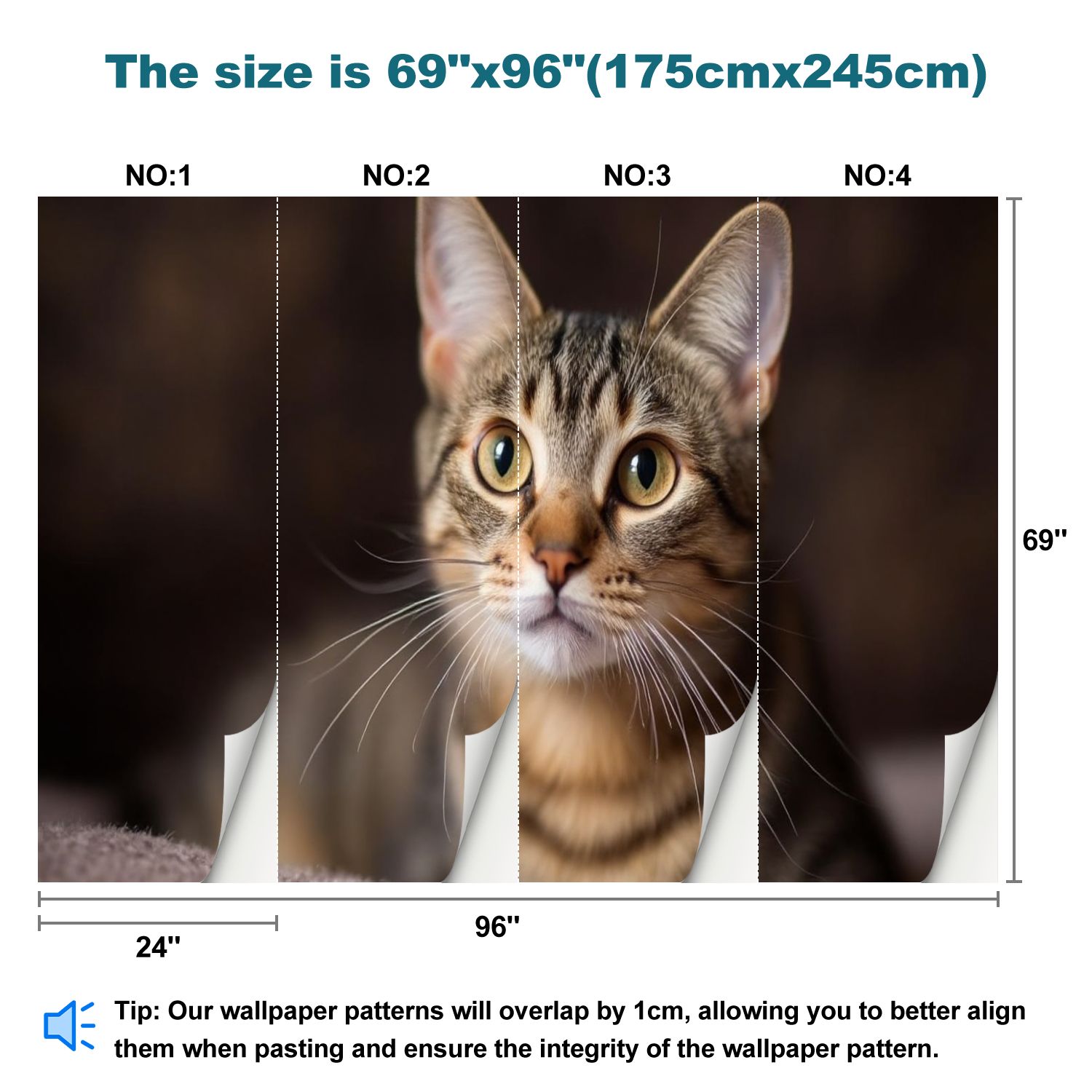 Peel and Stick Wallpaper Tabby Cat Animal Kitten Kitten Poster Cat Whiskers Expressive Eyes Modern Art Wall Mural Decor Self Adhesive and Removable 69in x 98in