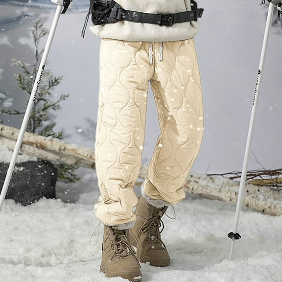 CQONEPT Mens Snow Ski Pants Pants Insulated Waterproof Windbreaker Padded Pant Quilted Puffy Snowboard Pant Beige L
