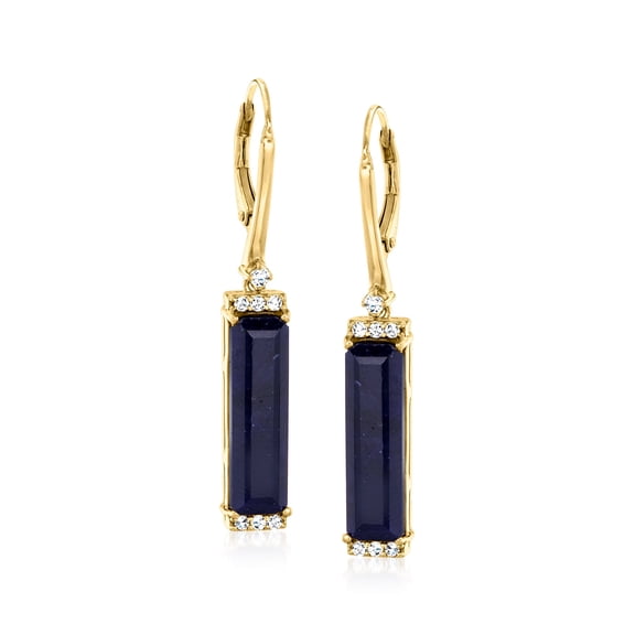 Ross-Simons 12.00 ct. t.w. Sapphire Drop Earrings With .30 ct. t.w. White Topaz in 18kt Gold Over Sterling, Women's, Adult