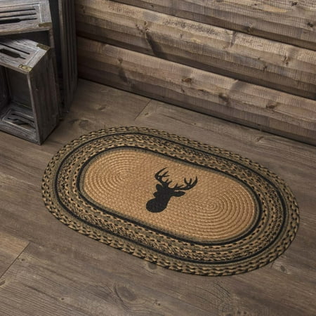 Dark Chocolate Oval Rug - Dark Tan Rustic & Lodge Flooring Mounted Trophy Jute Stenciled Nature Print Oval Accent Rug