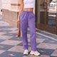 thumbnail image 3 of Amzcrzy Pantalones Mujer Deportivos Casuales Color Liso Cintura Alta Cordón Ajustable Pierna Ancha Recta Holgados Con Bolsillos Tallas S-2XL Morado, 3 of 7