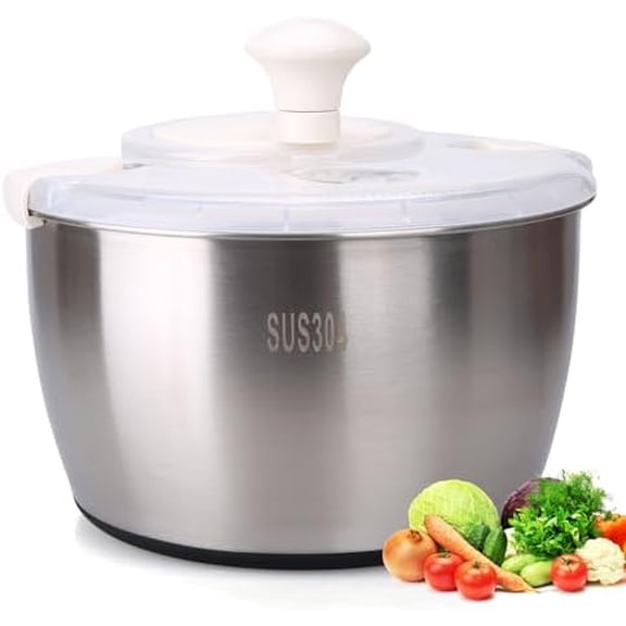 Stainless Steel Salad Rotator, 5-quart Vegetable Dishwasher,Lettuce Cleaner and Dryer, Salad Spinner
