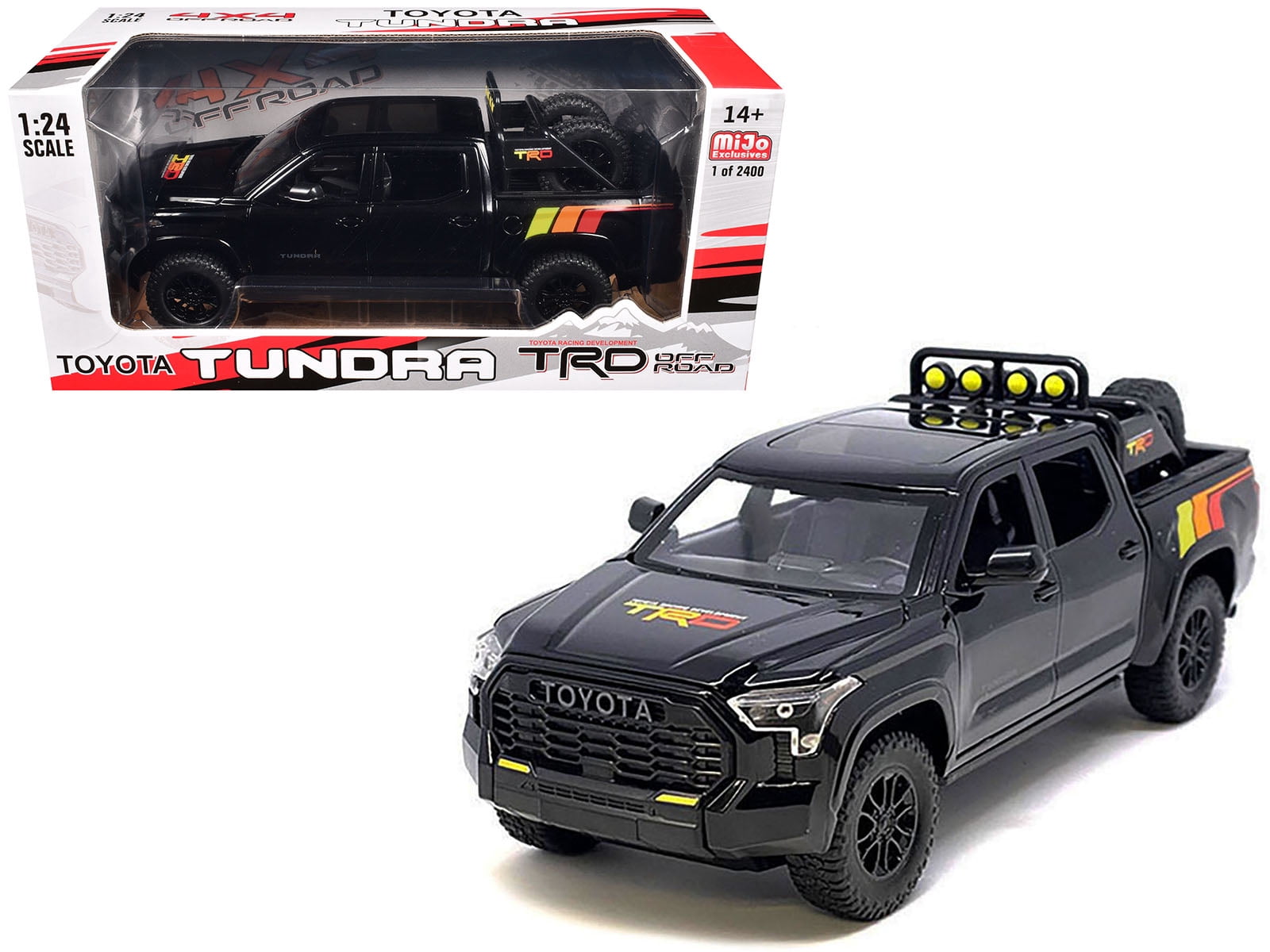 2023 Toyota Tundra TRD 4x4 Pickup Truck Black with TRD Stripes with Sunroof and Wheel Rack Limited Ed 1/24 Diecast Model Car