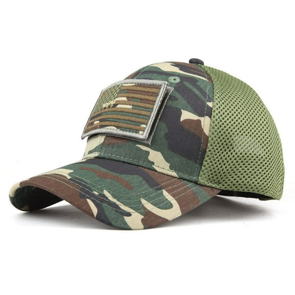 US 1 American Flag Hat Tactical Army Detachable Patch Mesh Camo Baseball Cap