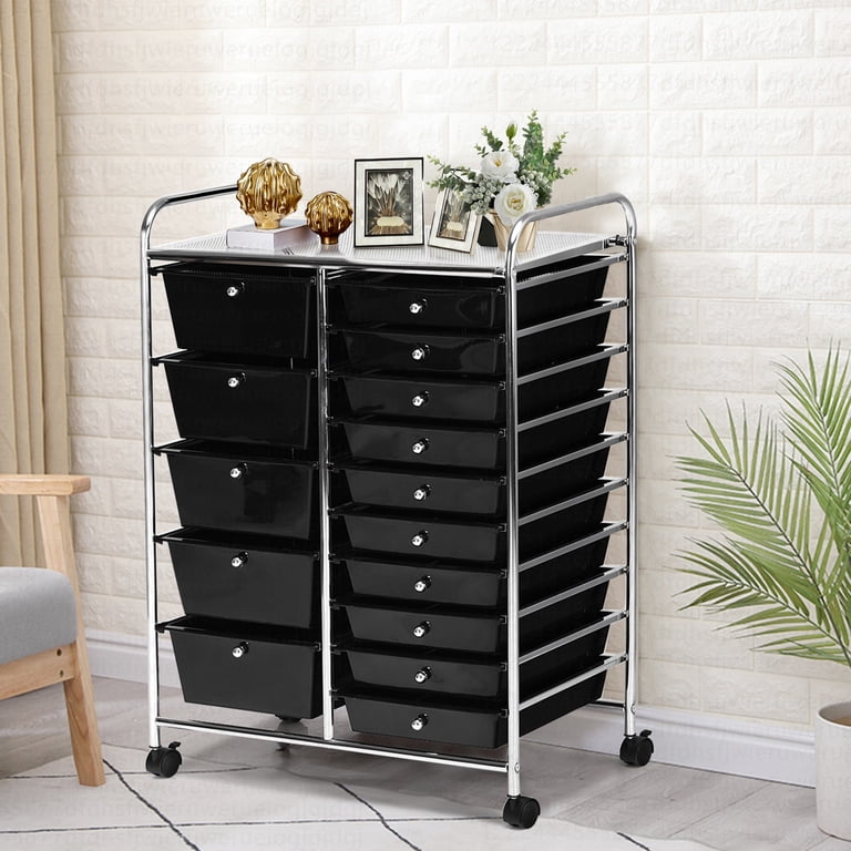 Costway 15 Drawer Rolling Storage Cart, Black photo 3