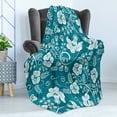 thumbnail image 4 of Flowers Soft Flannel Fleece Throw Blanket, Floral Romantic Modern Design Beams Blossoms Leaves Plants Image, Cozy Plush for Indoor and Outdoor Use, 50" x 70", Petrol Blue Teal White, by Ambesonne, 4 of 5