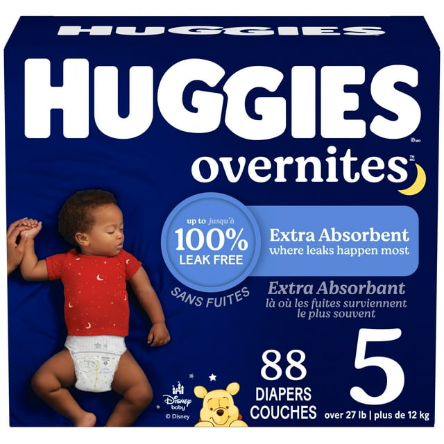 Huggies Overnites Nighttime Baby Diapers, Size 5 (27+ lbs), 88 Count