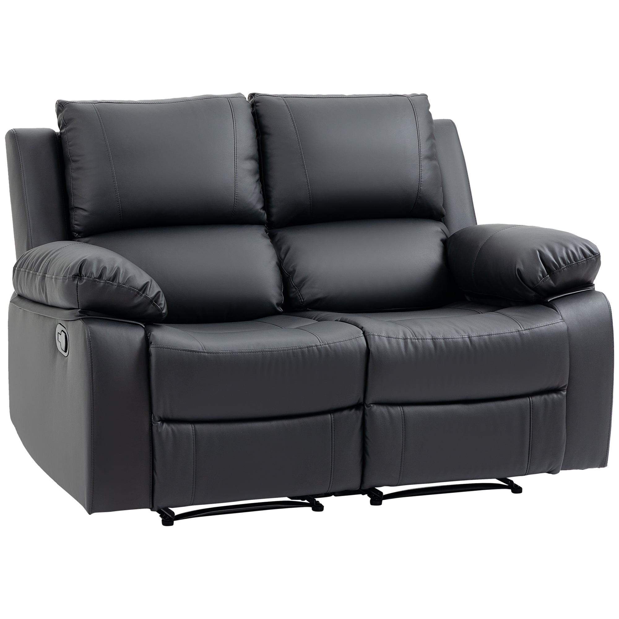 HOMCOM Double Seat Recliner PU Leather Loveseat Reclining Sofa with Arms Walmart